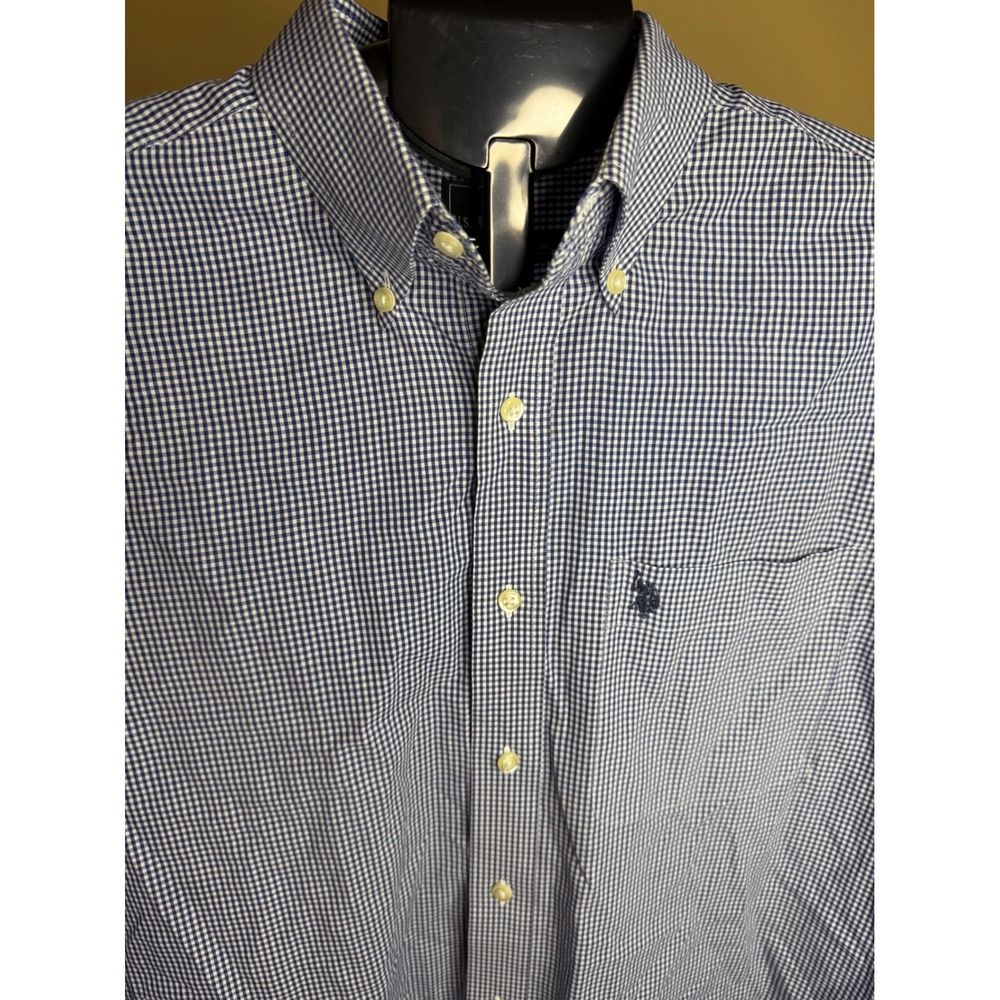 US Polo Assn Mens Gingham Button Down Shirt Blue White Large 16-16.5 34/35 L/S